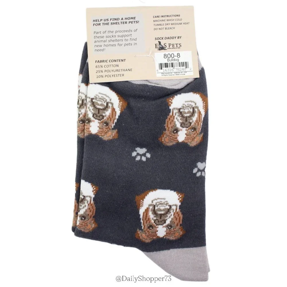 Sock Daddy by E & S Pets Unisex Bulldog Patterned Gray Crew Socks